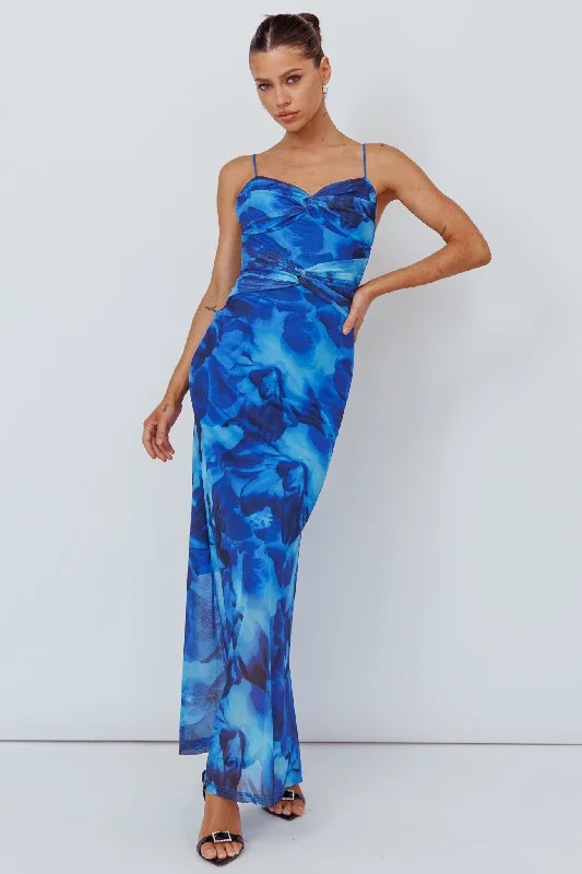 Beulah Twist Bodice Maxi Dress Floral Blue