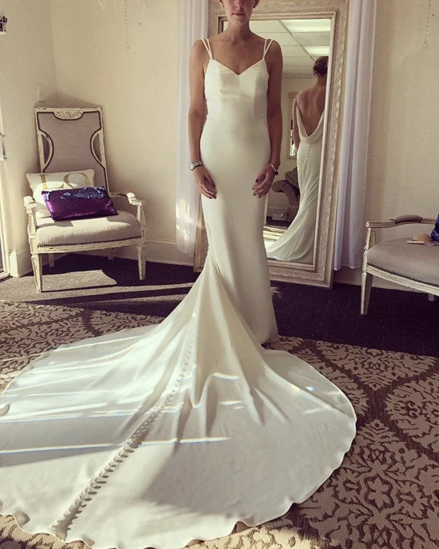 Sexy Open Back Mermaid Wedding Dresses Sweep Train